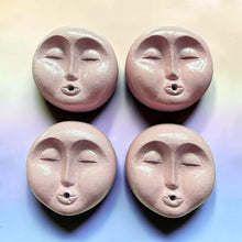 Load image into Gallery viewer, Four round, dusty pink concrete home decor handmade incense holder moon face

